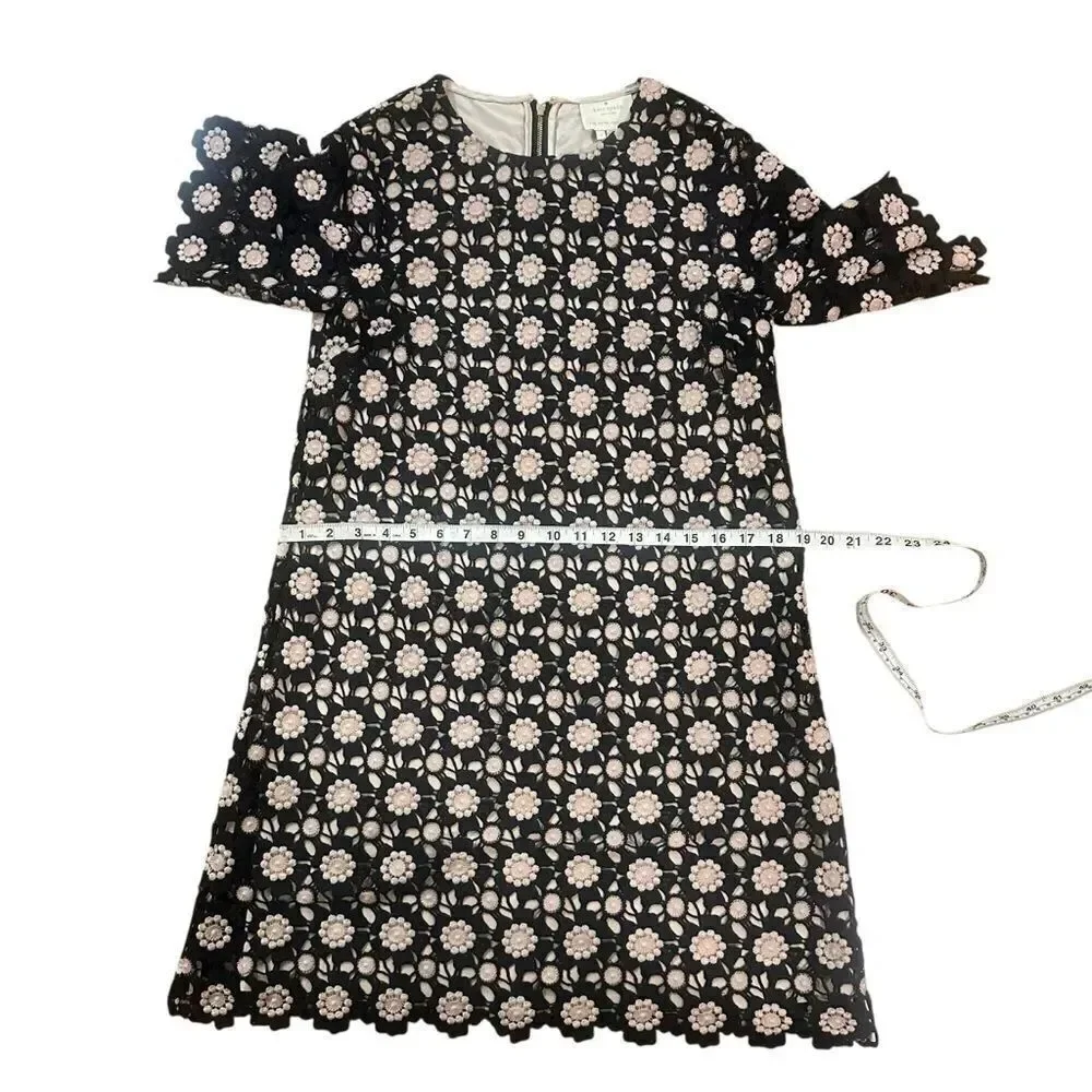 Kate Spade Black Pink Flower Lace Shift Dress Size 2